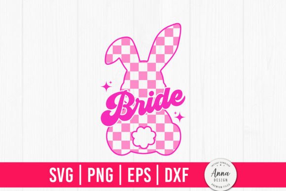 Bride Easter Retro Pink Checkered Bunny Graphics