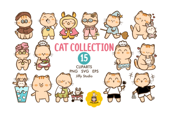 Hand Draw Cat and Rabbit Clipart Graphics