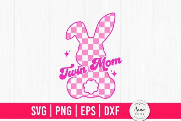 Twin Mom Easter Retro Checkered Bunny Graphics